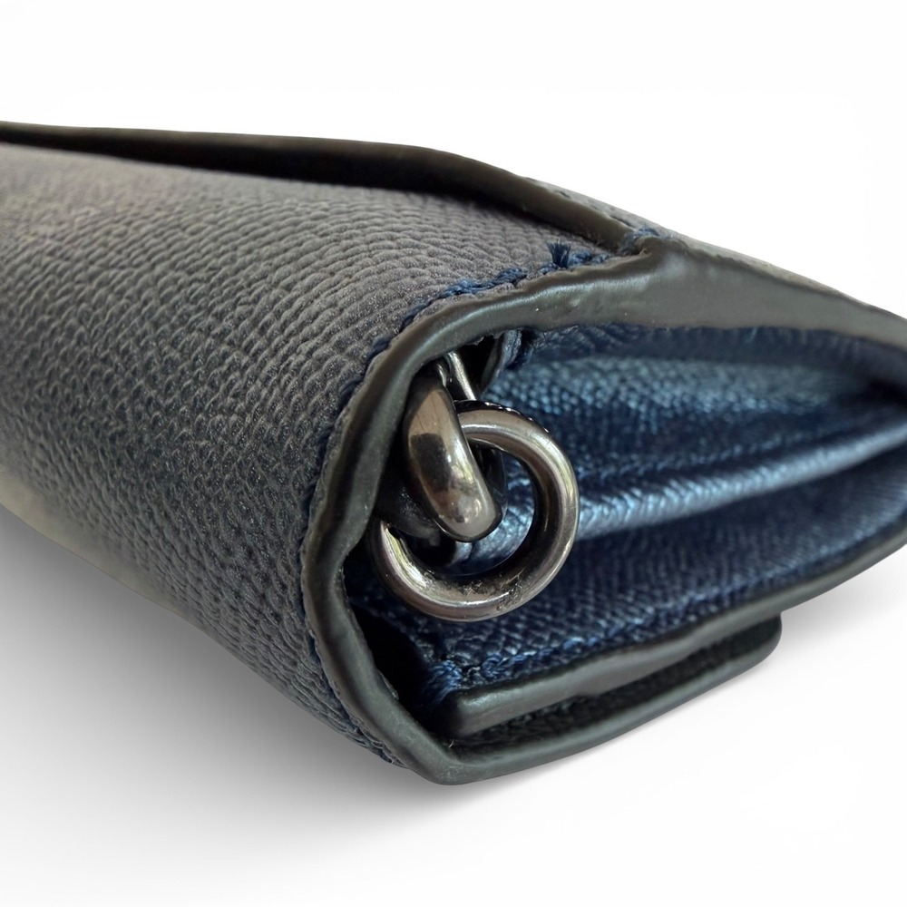 Coach Bear Chain Crossbody Metallic Navy Leather Shearling Eyes Clutch Wristlet - Picture 8 of 14